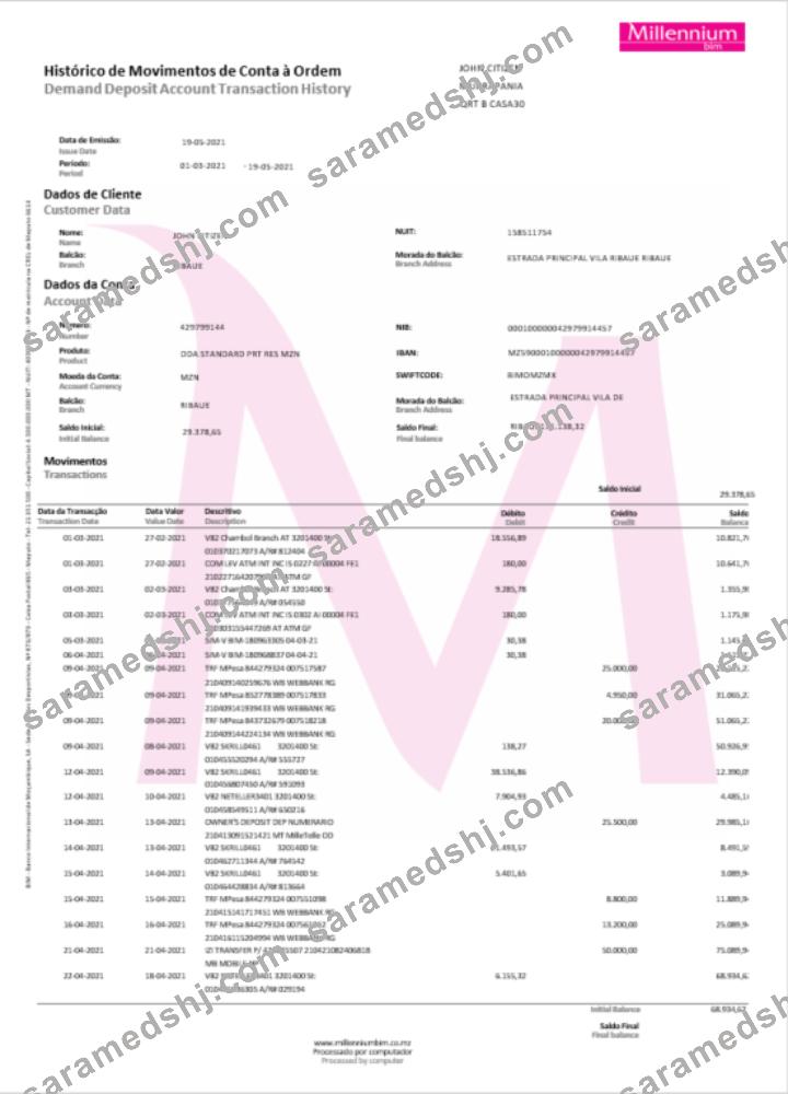 Poland Millennium bank statement Word and PDF template